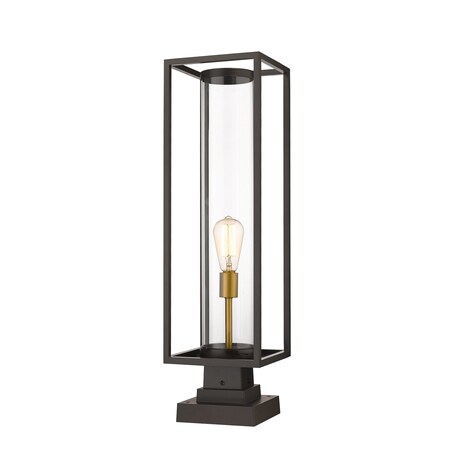 Z-Lite Dunbroch 1 Light Outdoor Pier Mounted Fixture, Deep Bronze + Outdoor Brass & Clear 584PHBS-SQPM-DBZ